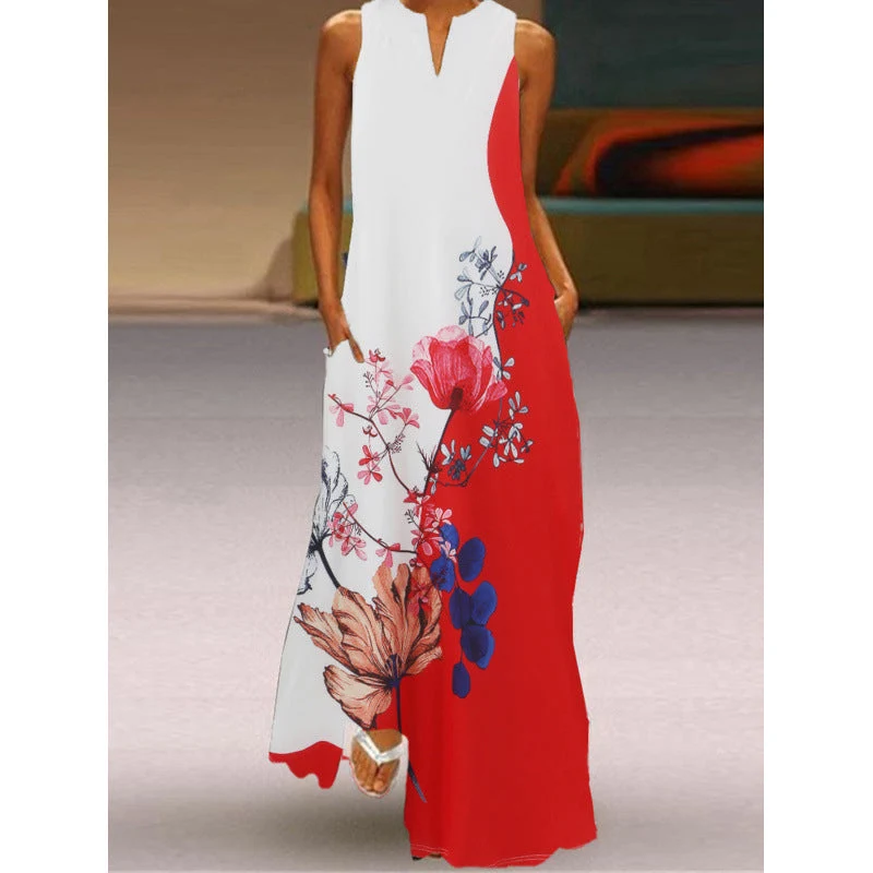 Damen Maxikleid mit elegantem floralem Design und seitlichen Taschen Nord Taschen