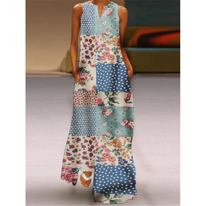 Damen Maxikleid mit elegantem floralem Design und seitlichen Taschen Nord Taschen