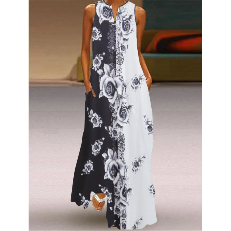Damen Maxikleid mit elegantem floralem Design und seitlichen Taschen Nord Taschen