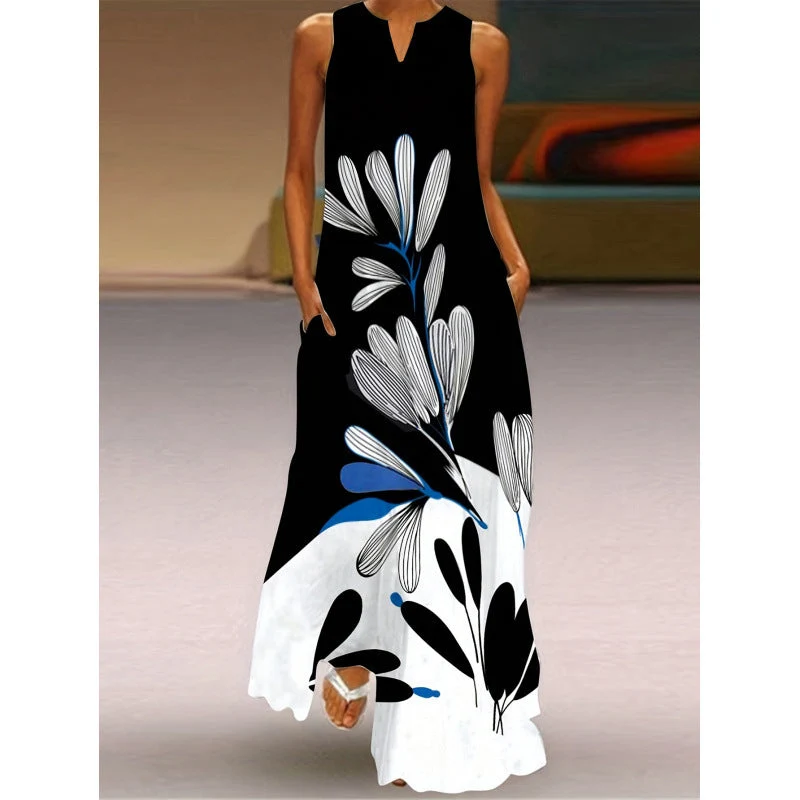 Damen Maxikleid mit elegantem floralem Design und seitlichen Taschen Nord Taschen