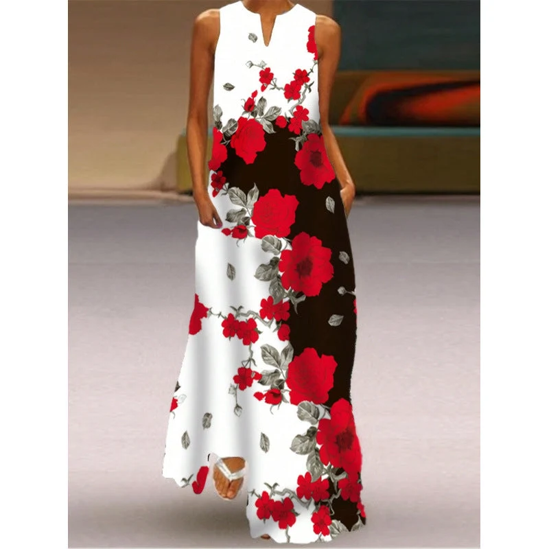 Damen Maxikleid mit elegantem floralem Design und seitlichen Taschen Nord Taschen