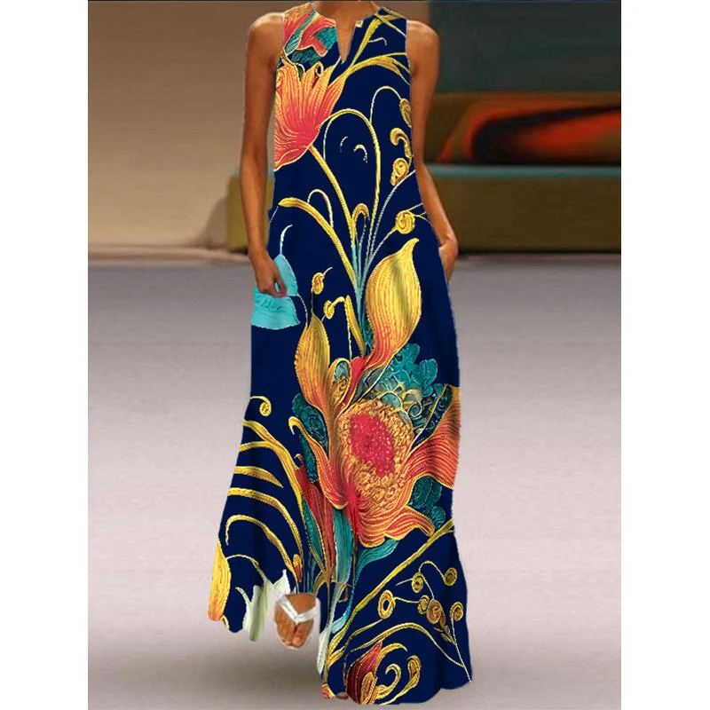 Damen Maxikleid mit elegantem floralem Design und seitlichen Taschen Nord Taschen