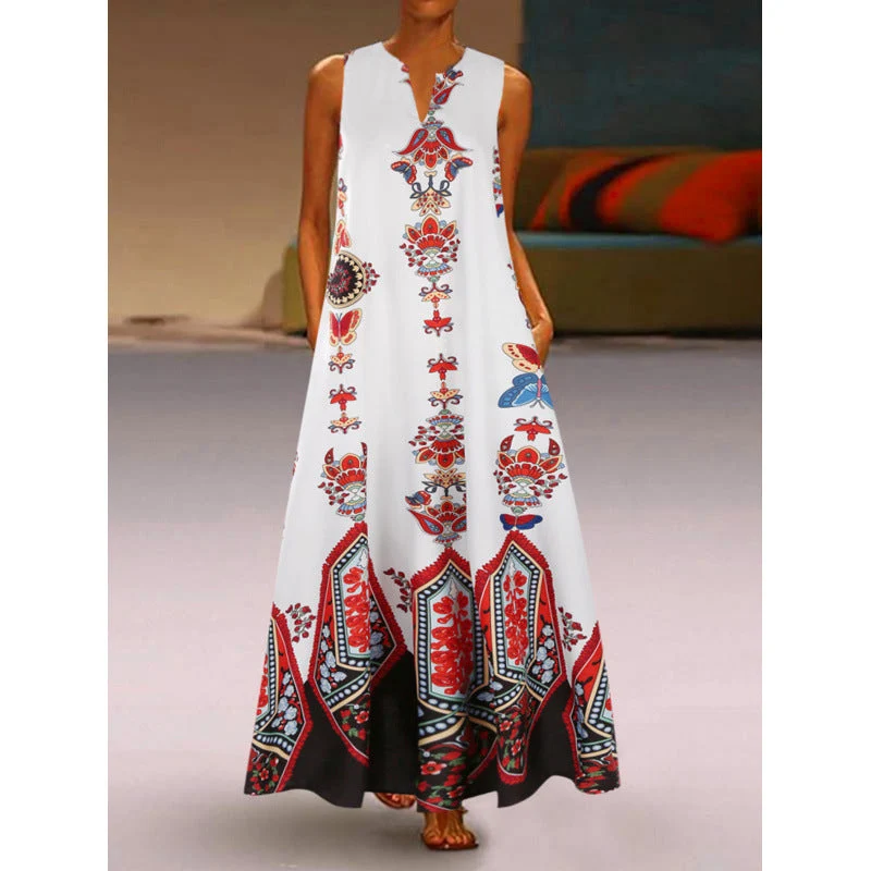 Damen Maxikleid mit elegantem floralem Design und seitlichen Taschen Nord Taschen