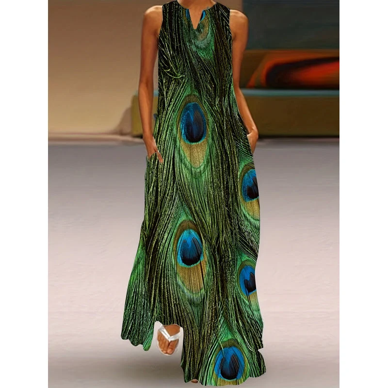 Damen Maxikleid mit elegantem floralem Design und seitlichen Taschen Nord Taschen