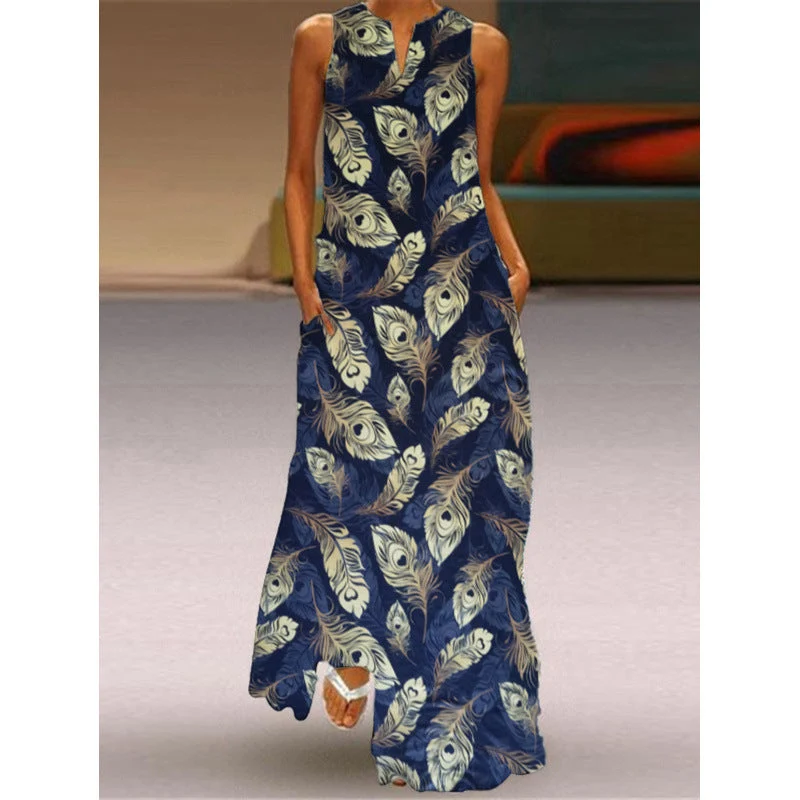Damen Maxikleid mit elegantem floralem Design und seitlichen Taschen Nord Taschen