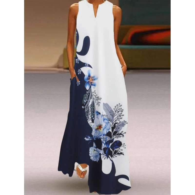 Damen Maxikleid mit elegantem floralem Design und seitlichen Taschen Nord Taschen