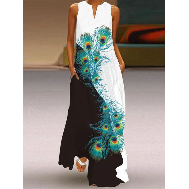Damen Maxikleid mit elegantem floralem Design und seitlichen Taschen Nord Taschen