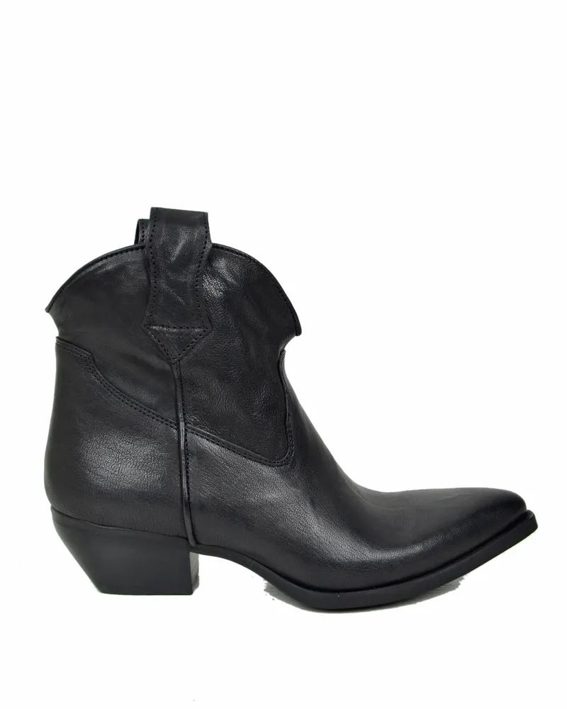 Stivaletti Texanini in Vera Pelle Nero Effetto Stropicciato Tacco 5 cm Made in Italy