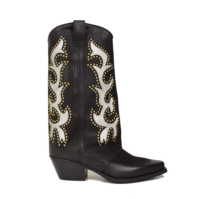 Stivali Cowboy Texani Ricamati e Borchiati Bicolore Pelle Nabuk LIMITED EDITION