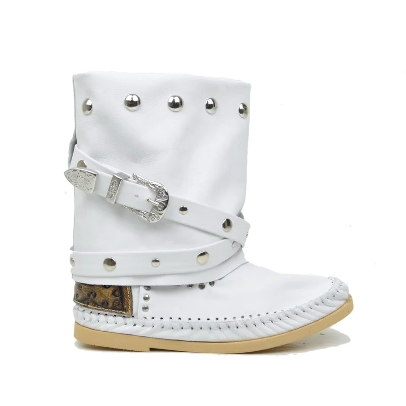 Indianini Bassi in Pelle con Ghetta Bianco con Fibbie Originali KikkiLine