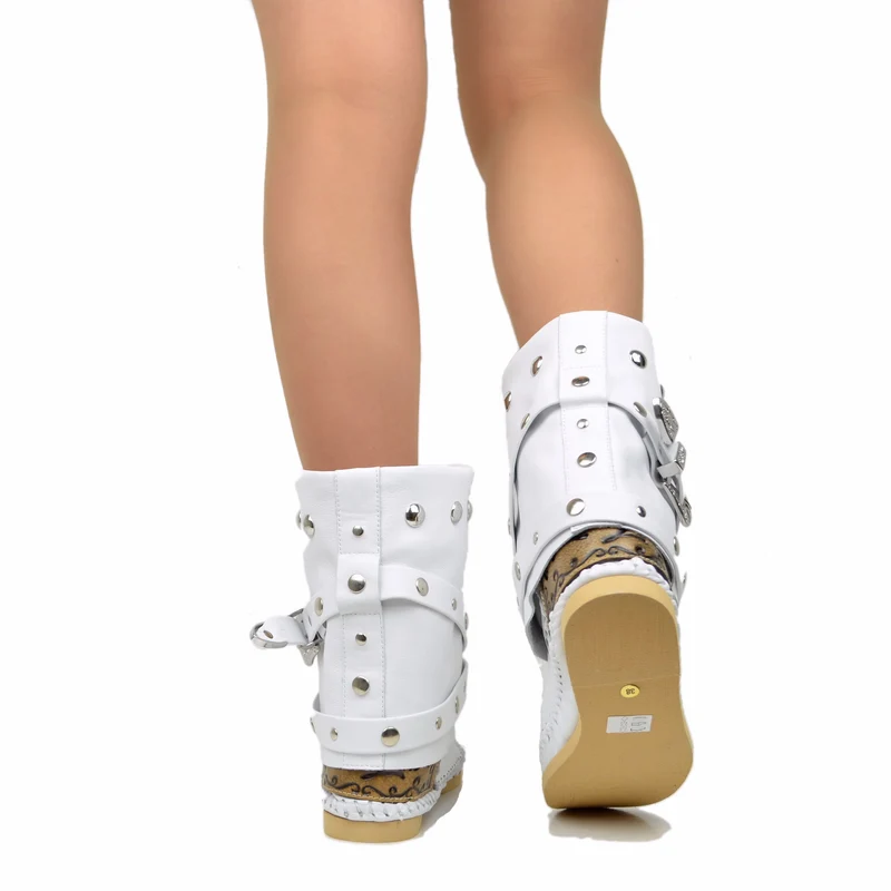 Indianini Bassi in Pelle con Ghetta Bianco con Fibbie Originali KikkiLine