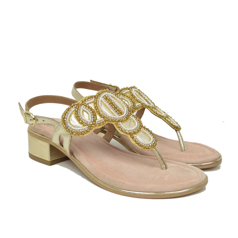 Sandali Gioiello Perline Donna Infradito in Pelle Vero Cuoio Bottega Smeralda