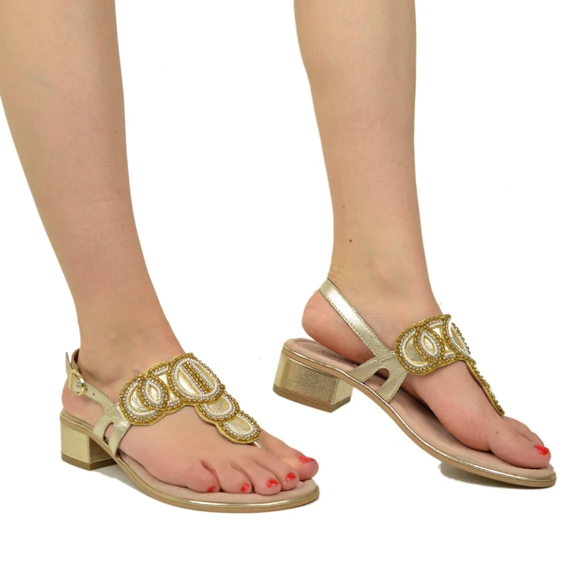 Sandali Gioiello Perline Donna Infradito in Pelle Vero Cuoio Bottega Smeralda