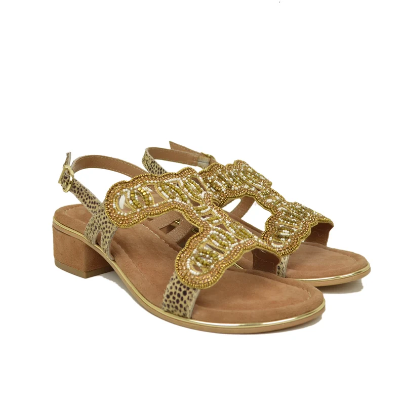 Sandali Gioiello Perline Donna in Camoscio Suola Vero Cuoio Bottega Smeralda