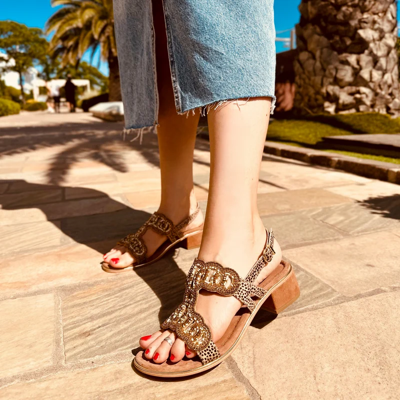 Sandali Gioiello Perline Donna in Camoscio Suola Vero Cuoio Bottega Smeralda