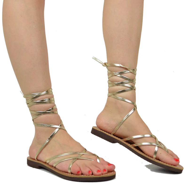 Sandali Infradito Platino alla Schiava Gladiatore Suoletta Cuoio by Kikkiline