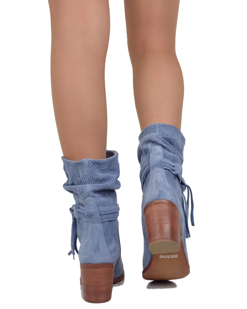 Stivaletti Traforati Morbidi Tronchetti Estivi Camoscio Jeans