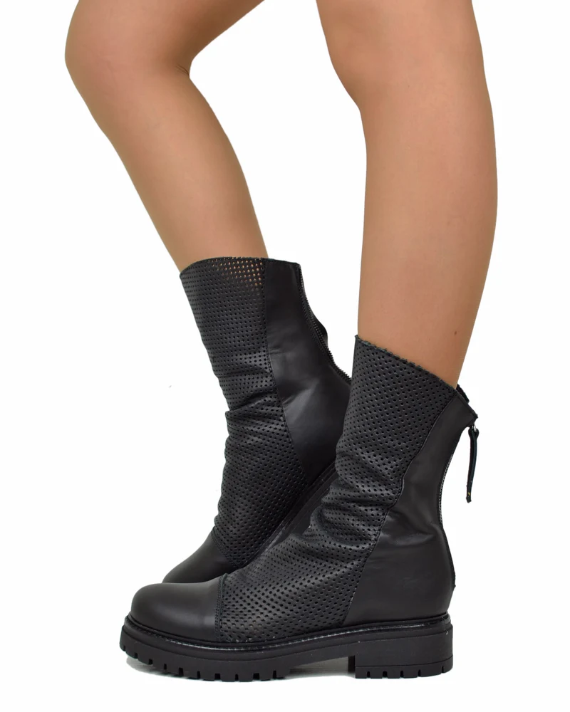 Biker Traforati Estivi Zip Dietro Stretti alla Caviglia Pelle Neri
