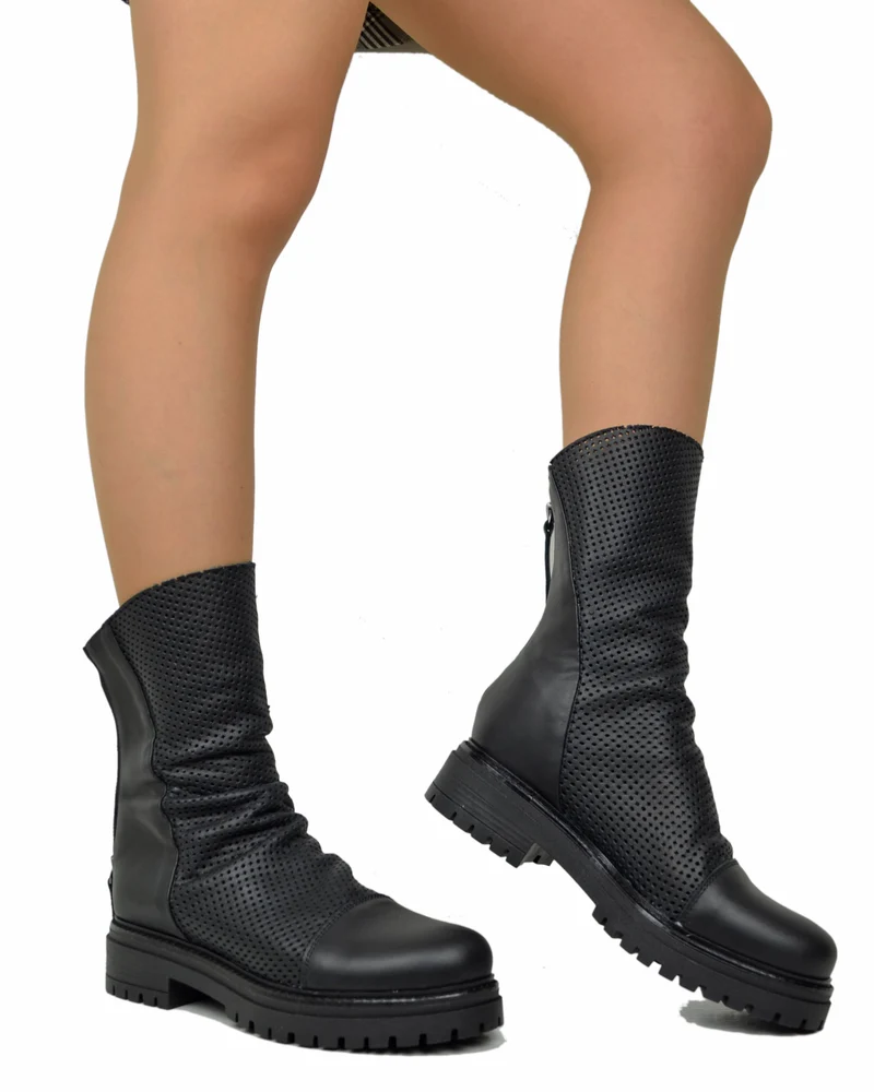 Biker Traforati Estivi Zip Dietro Stretti alla Caviglia Pelle Neri