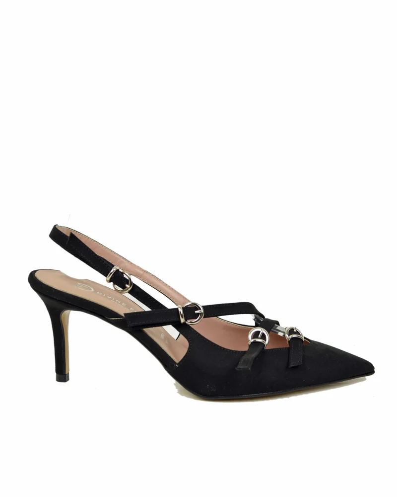 Slingbacks DIVINE FOLLIE Scamosciate Fibbie Argentate Tacco 7 cm Nere