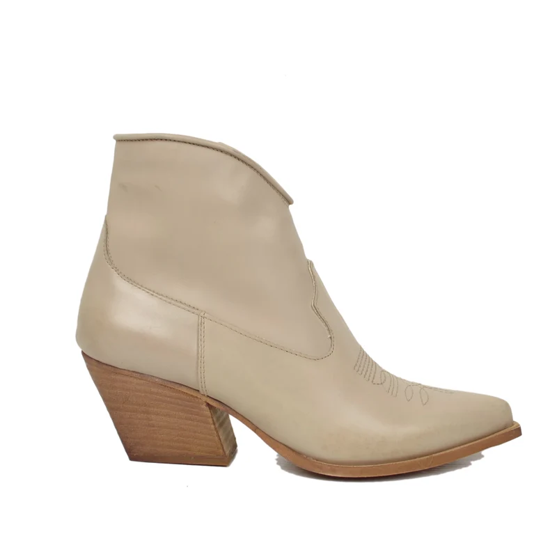 Stivaletti Texani Donna Estivi Sfoderati in Vera Pelle Taupe Made in Italy