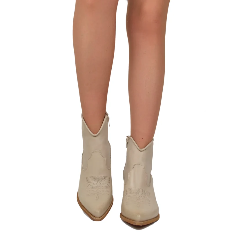 Stivaletti Texani Donna Estivi Sfoderati in Vera Pelle Taupe Made in Italy