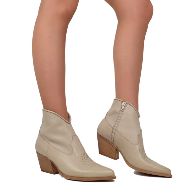 Stivaletti Texani Donna Estivi Sfoderati in Vera Pelle Taupe Made in Italy