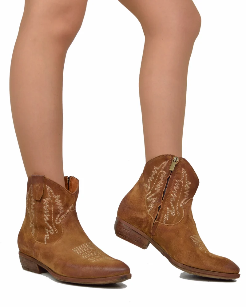 Texanini con fondo Gomma Pelle Scamosciata Cuoio Ricamo DIVINE FOLLIE