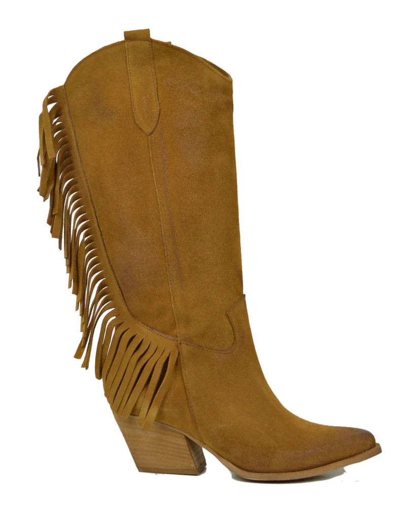 Stivali Texani con Frange Wild Cowboy Boots Western Camoscio Cuoio