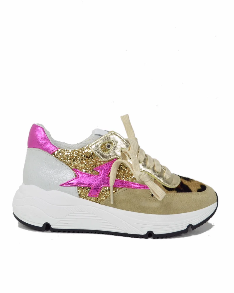 Sneakers DIVINE FOLLIE in Denim Primavera Estate Glitter e Leopardate Camoscio