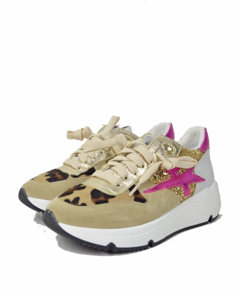 Sneakers DIVINE FOLLIE in Denim Primavera Estate Glitter e Leopardate Camoscio