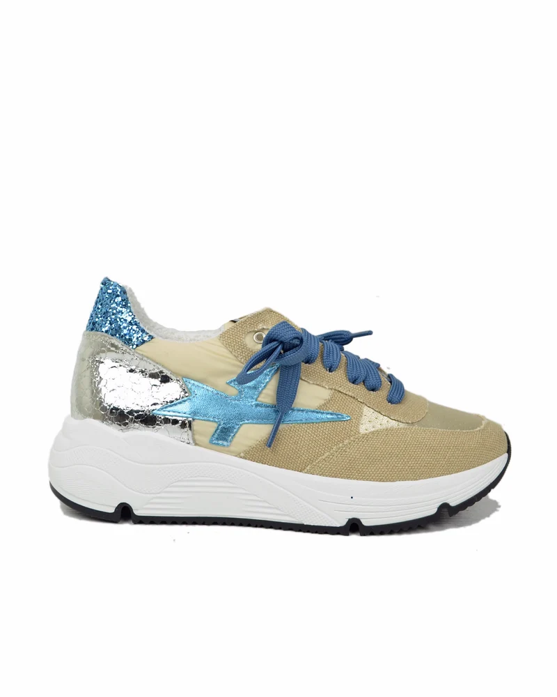 Sneakers DIVINE FOLLIE in Denim Primavera Estate Sabbia e Navy Glitterate