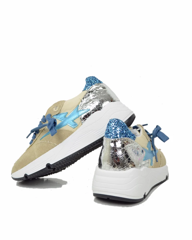 Sneakers DIVINE FOLLIE in Denim Primavera Estate Sabbia e Navy Glitterate