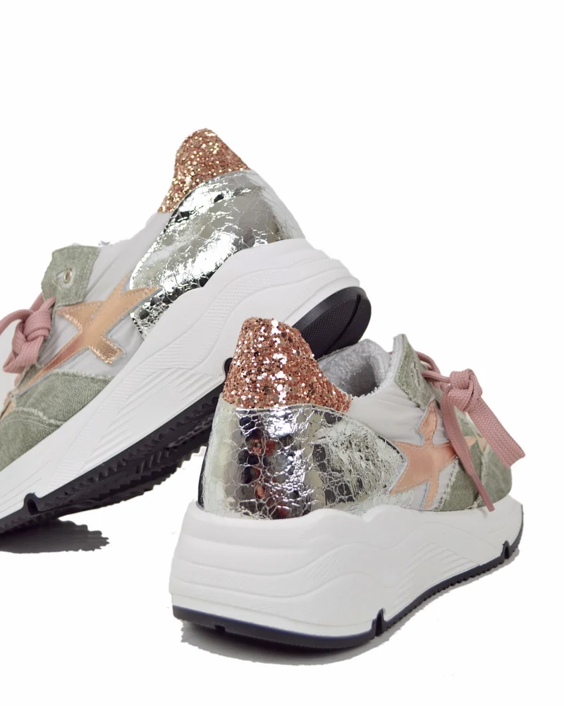 Sneakers DIVINE FOLLIE in Denim Primavera Estate Verde Rosa Glitterate