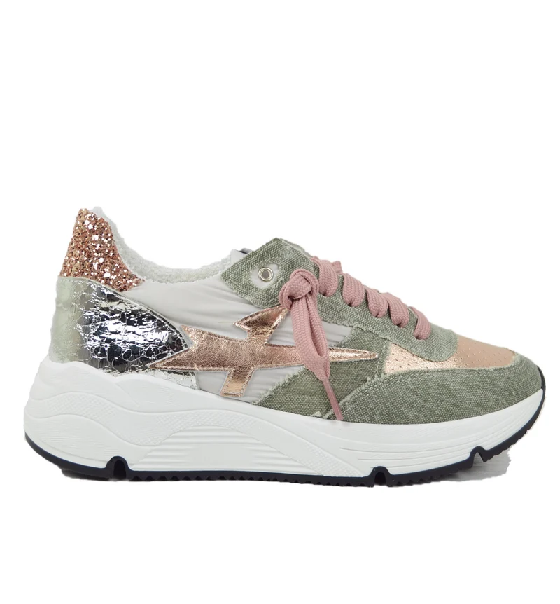 Sneakers DIVINE FOLLIE in Denim Primavera Estate Verde Rosa Glitterate