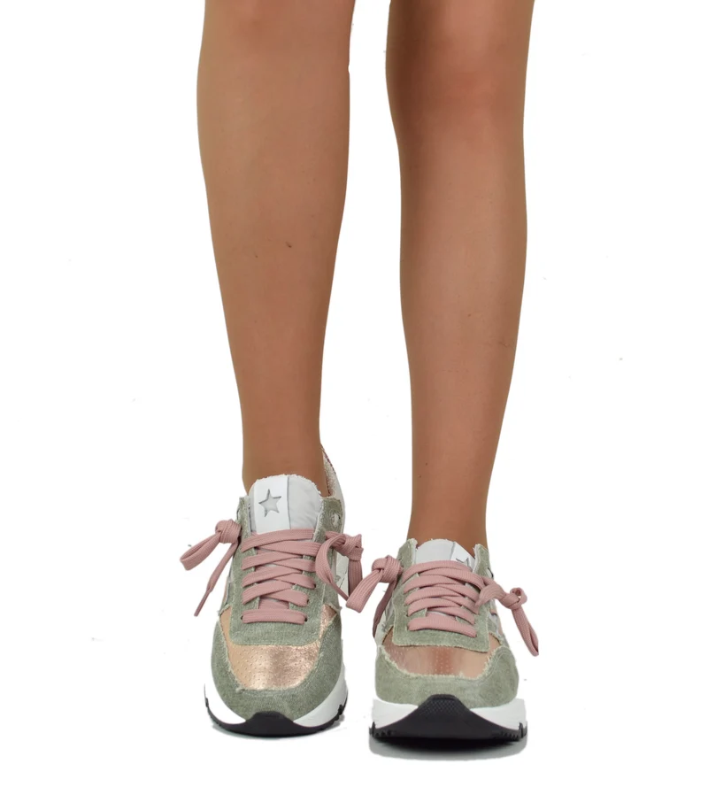 Sneakers DIVINE FOLLIE in Denim Primavera Estate Verde Rosa Glitterate