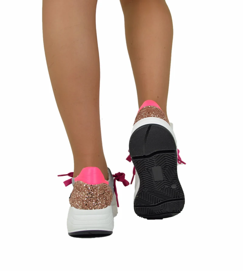 Sneakers DIVINE FOLLIE Maculate Primavera Estate Fuxia Ghiaccio in Pelle