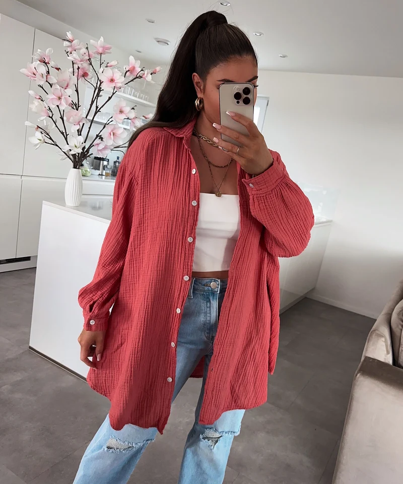 Oversize Musselin Bluse Freya Rosenholz Lang