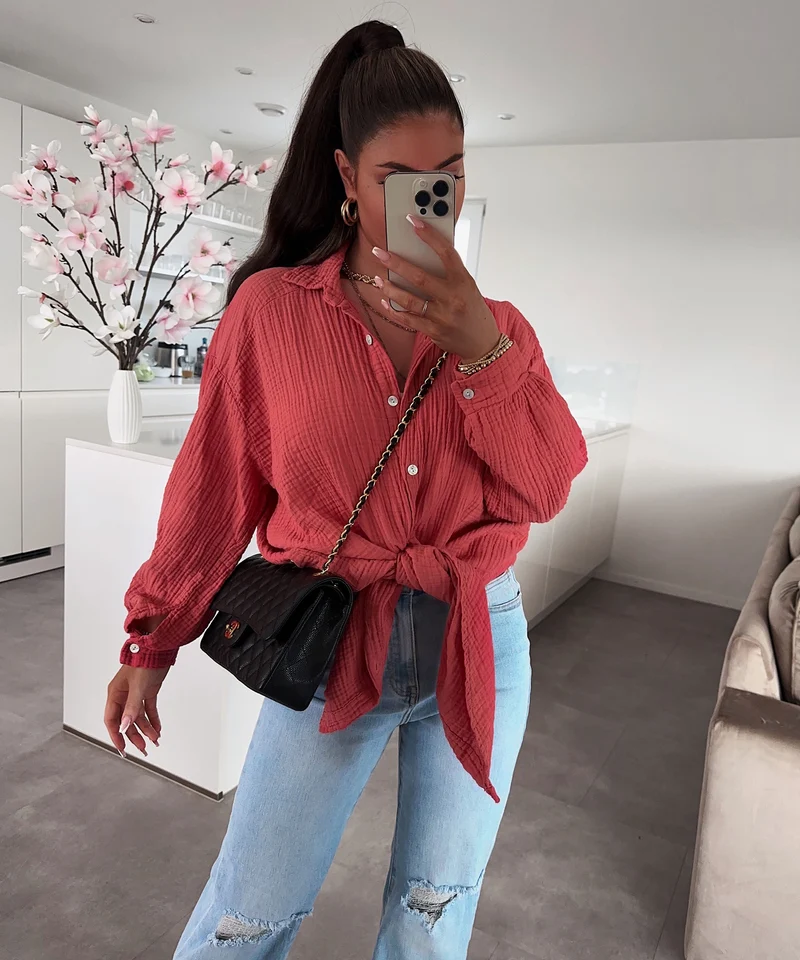 Oversize Musselin Bluse Freya Rosenholz Lang