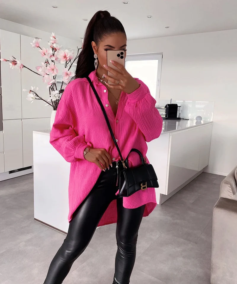 Oversize Musselin Bluse Freya Pink Lang