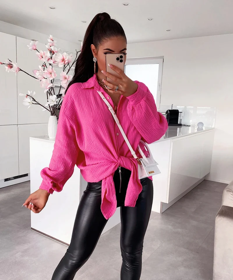 Oversize Musselin Bluse Freya Pink Lang