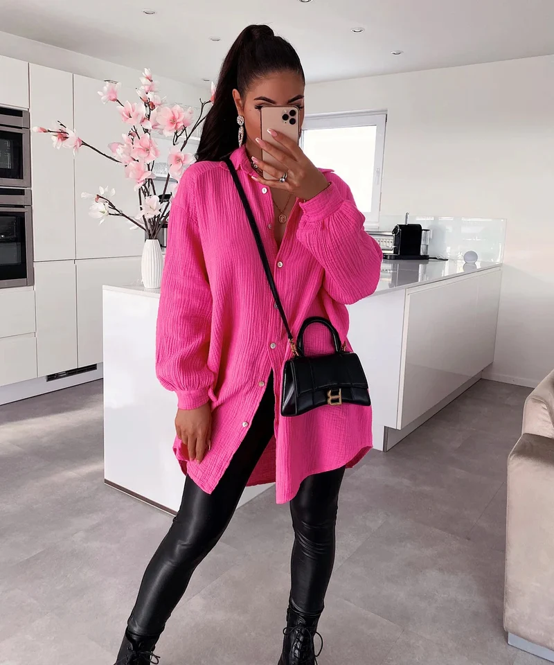 Oversize Musselin Bluse Freya Pink Lang
