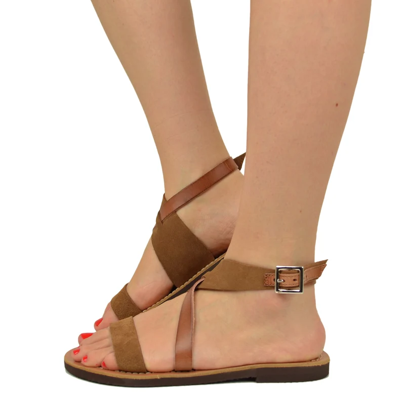 Sandali Donna Salentini in Pelle Soletta Cuoio by Kikkiline
