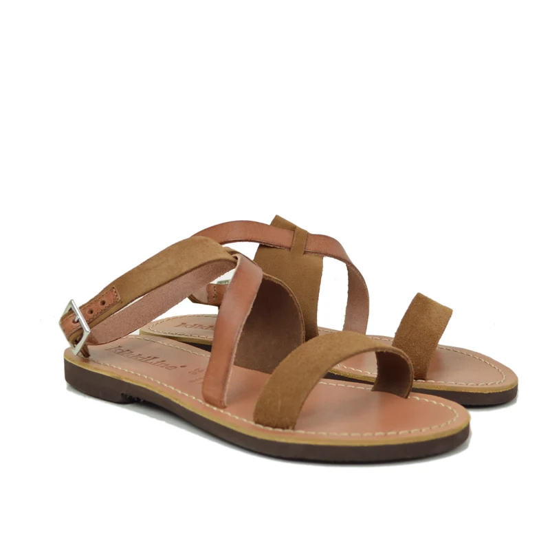 Sandali Donna Salentini in Pelle Soletta Cuoio by Kikkiline