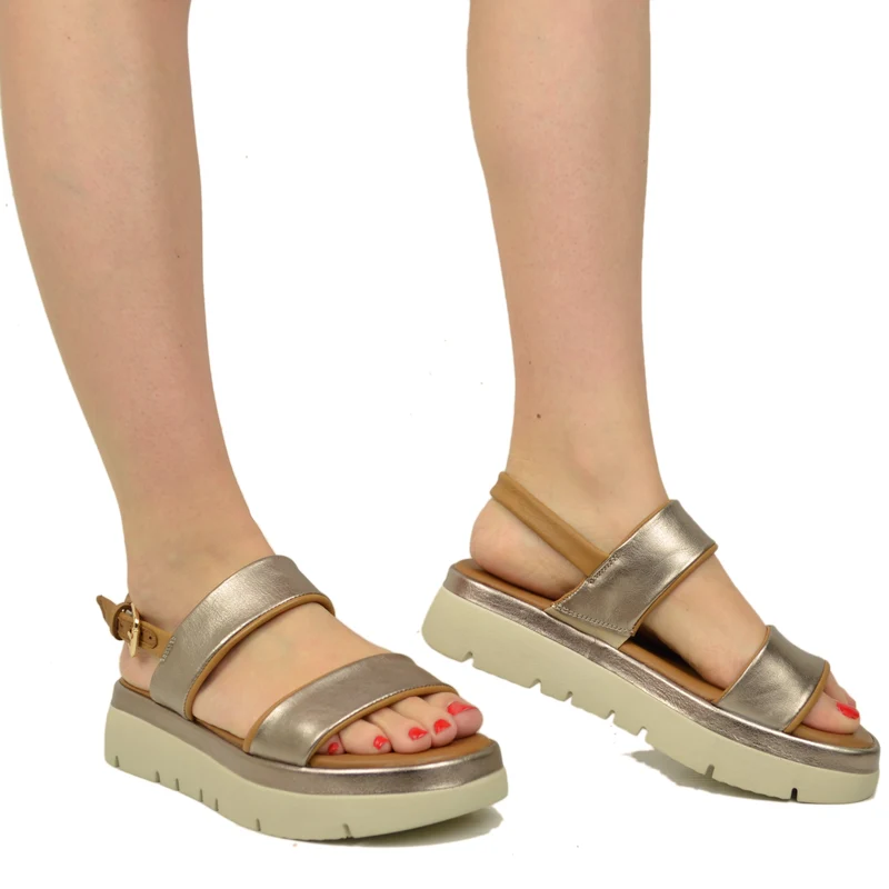 Sandali Donna Argento in Pelle con Suola in Memory Foam