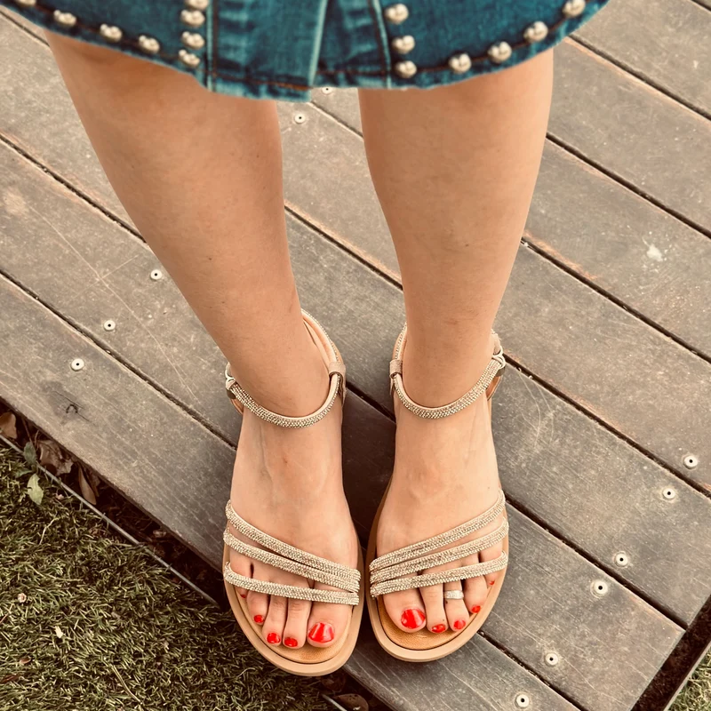 Sandali Donna Platform Cipria in Pelle con Strass Made in Italy