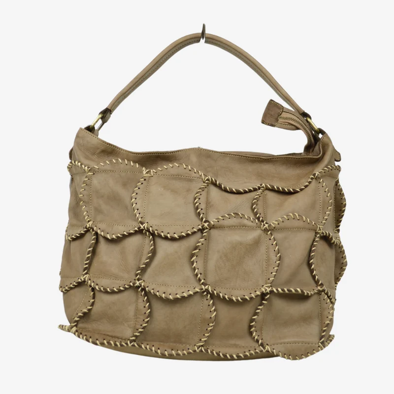 Borsa Donna con Fiori di Pelle Taupe Made in Italy