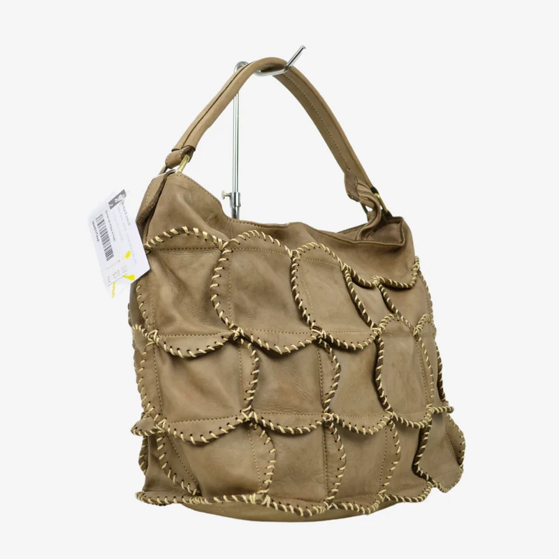 Borsa Donna con Fiori di Pelle Taupe Made in Italy