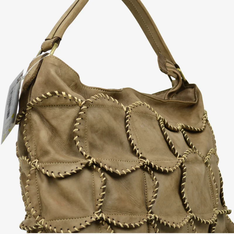 Borsa Donna con Fiori di Pelle Taupe Made in Italy