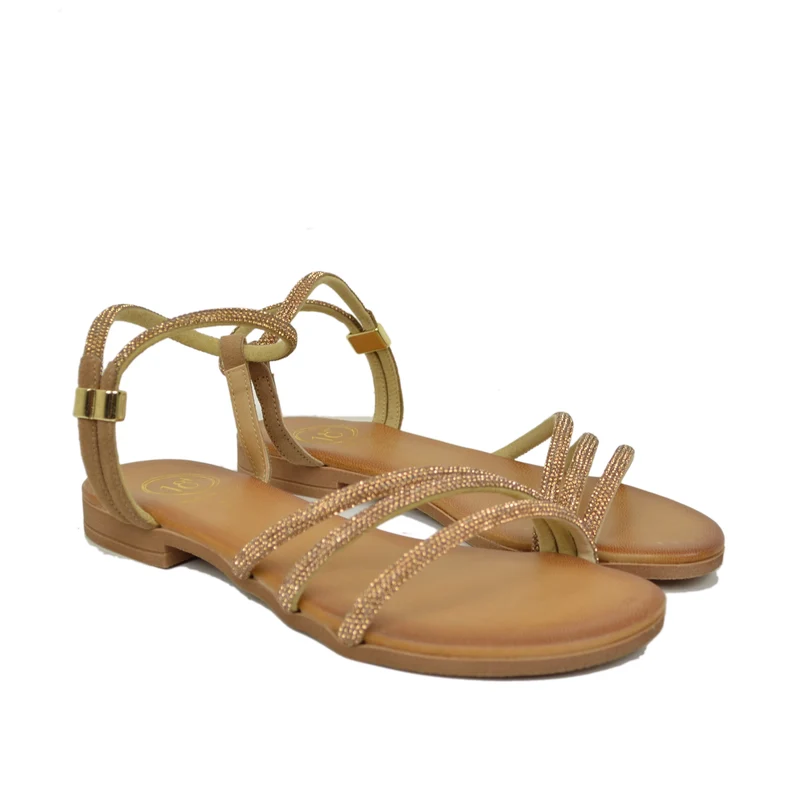 Sandali Donna Gold in Pelle con Strass Made in Italy